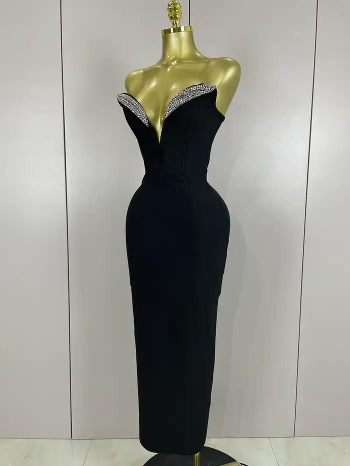 2025 femmes Sexy bretelles brillant strass moulante pansement longue robe mode célébrer soirée luxe