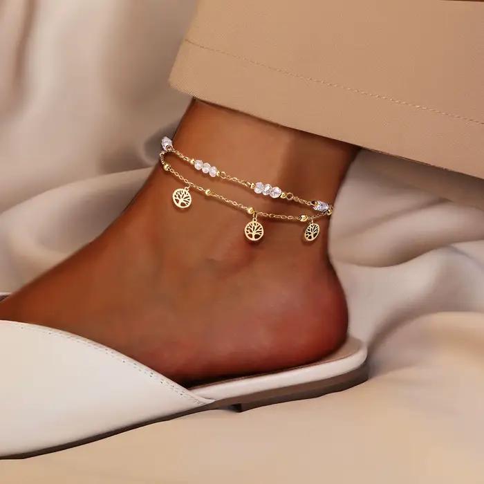 Pendentif arbre de vie pour femme, perles de cristal multicouches, acier inoxydable, bijoux fantaisi
