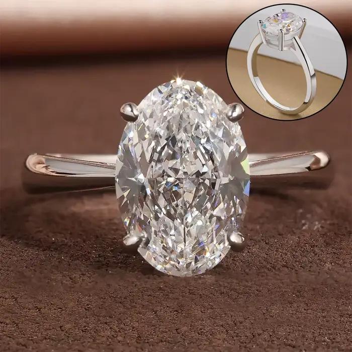 Bagues de fiançailles en Moissanite pour femmes, coupe ovale, Solitaire, Halo caché, diamant S925, b