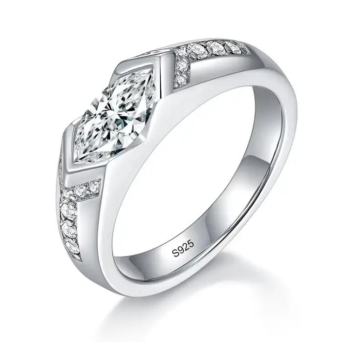 NeeTim 5x10mm Marquise coupe Mossanite anneaux pour femmes homme 925 argent Sterling avec plaqué or