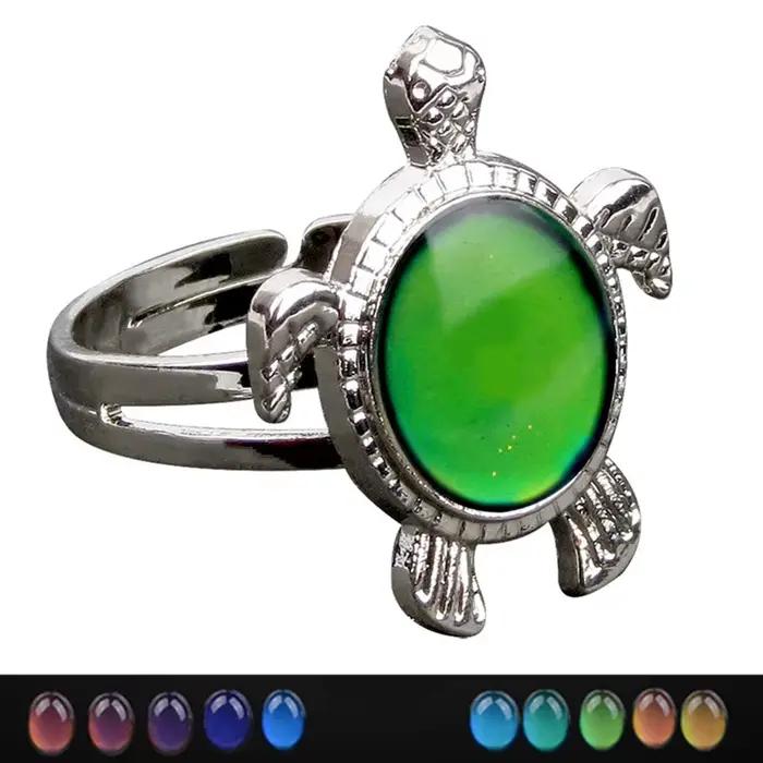 1pc Bague à changement de couleur en forme de petite tortue, tendance, pour hommes et femmes, incroy