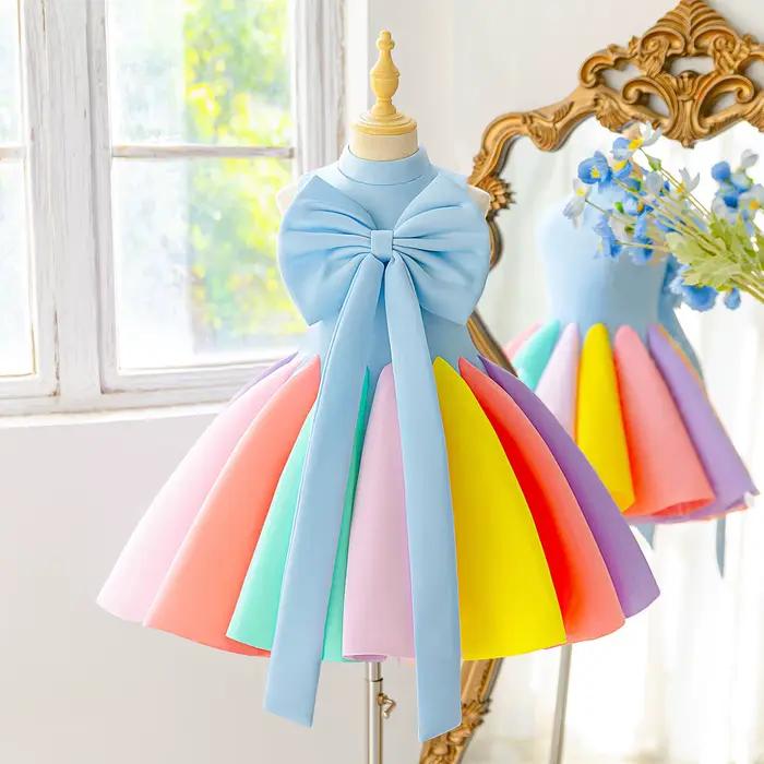 Robes de demoiselle d'honneur colorées d'été pour filles, élégantes robes de princesse avec nœud pou