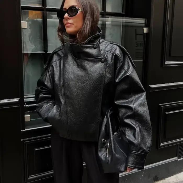 HXAO veste en simili cuir femme manteau court noir Bomber vestes pour femme vêtements de sortie d'hi