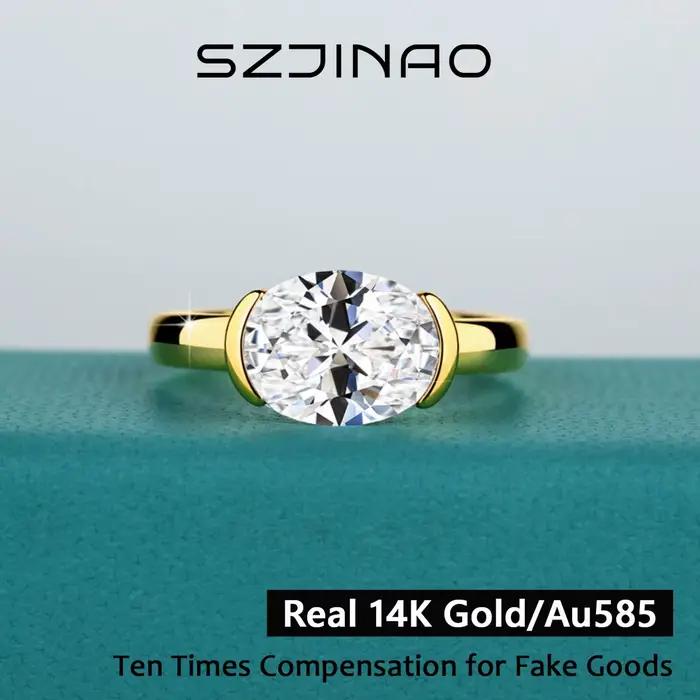 Bague Moissanite certifiée en or 14K pour femmes, diamant créé en laboratoire, fiançailles, mariage,
