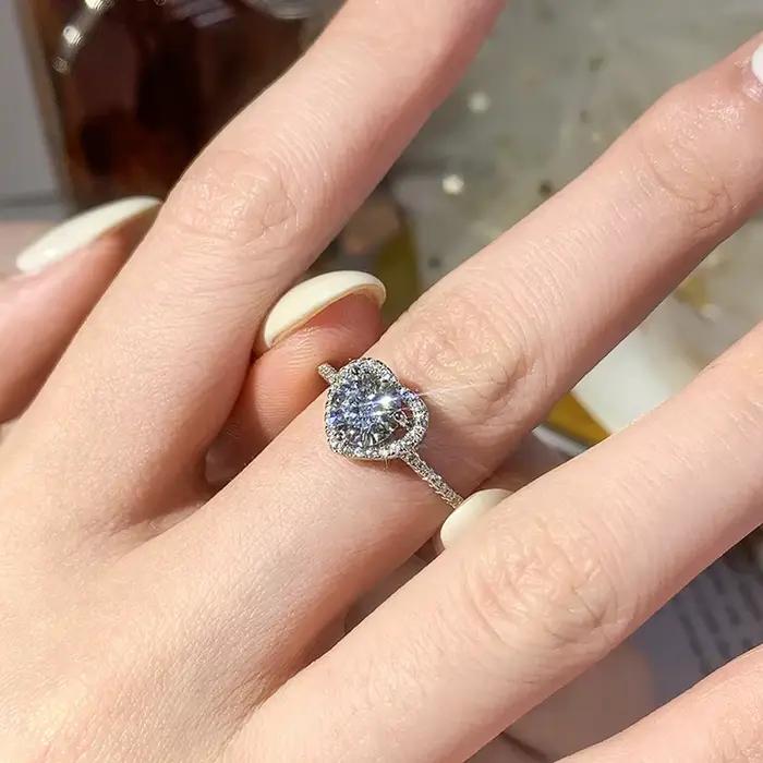 Bague Moissanite en argent Sterling 925 véritable pour femmes, bague brillante de couleur D avec pro