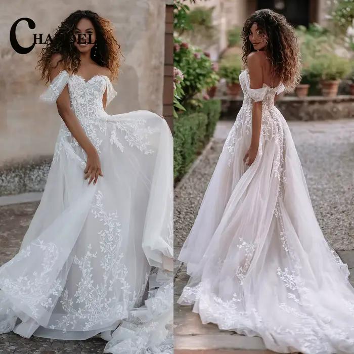CHANDELA robe De mariée à la mode pour les femmes hors De l'épaule fermeture éclair dentelle Appliqu