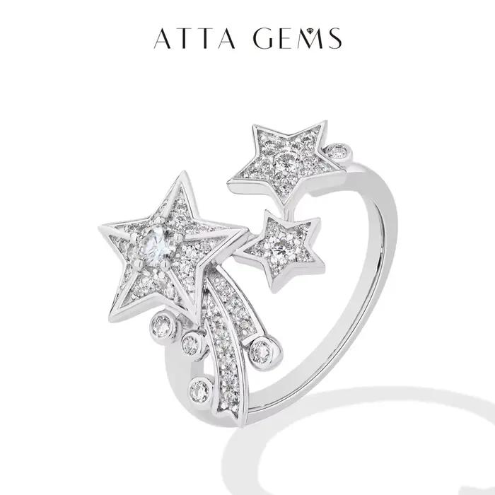 ATTAGEMS – bagues de luxe légères en forme d'étoile Moissanite pour femmes, en argent Sterling 925,
