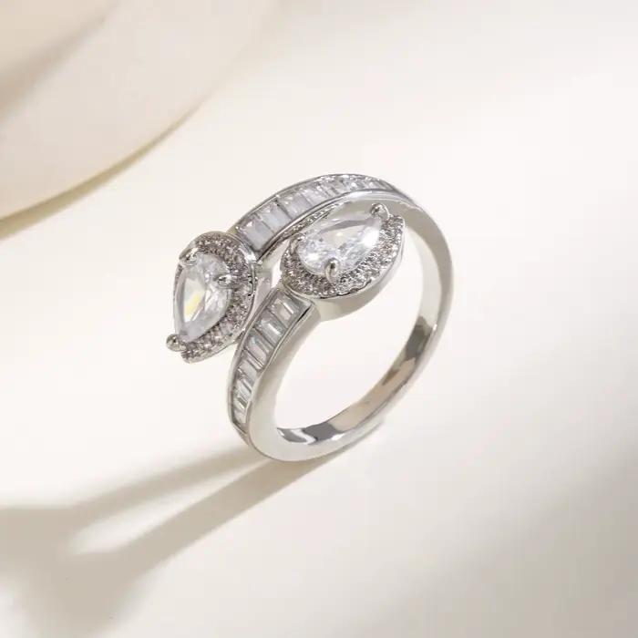 Nidin – bague élégante en zircone cubique pour femmes, double goutte d'eau, cristal baguette, promes