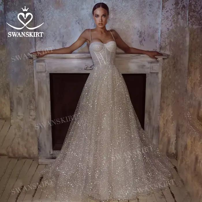 Robe de mariée brillante sans manches 2026, ceinture en cristal avec poches, robe de mariée princess