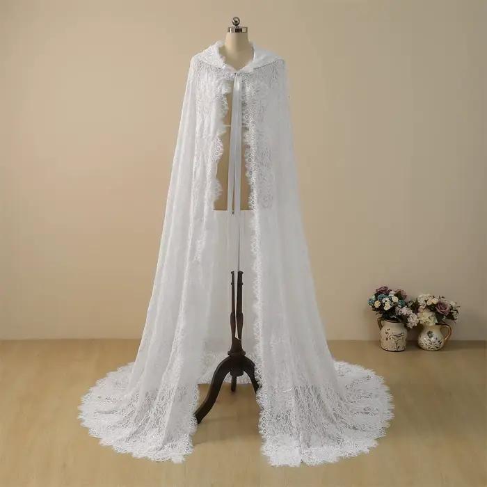 Robes de mariée sirène vintage avec capuche, voile de mariée, une couche, longue, casquette, fibre à