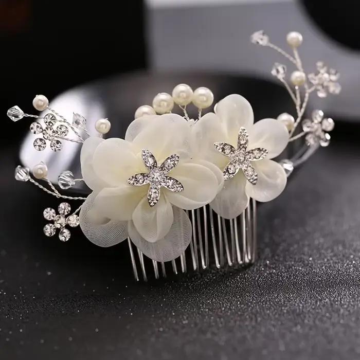Peigne à cheveux de mariage, ornements floraux pour cheveux, peigne à cheveux de mariée, perles, str