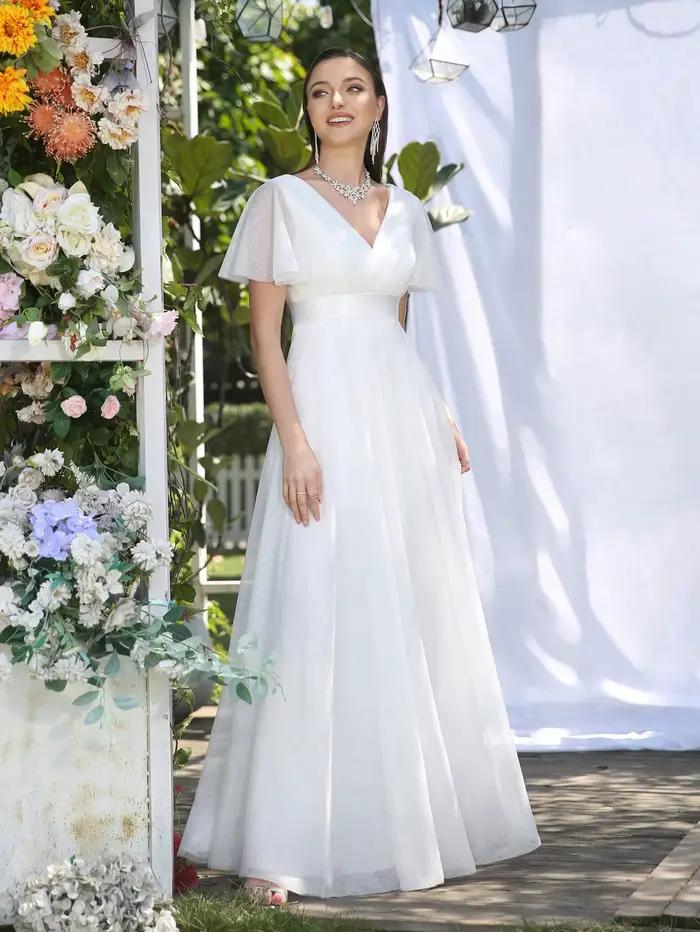 Robe de mariée simple à manches fendues MisShow, romantique, en mousseline d'ivoire, longue, avec de