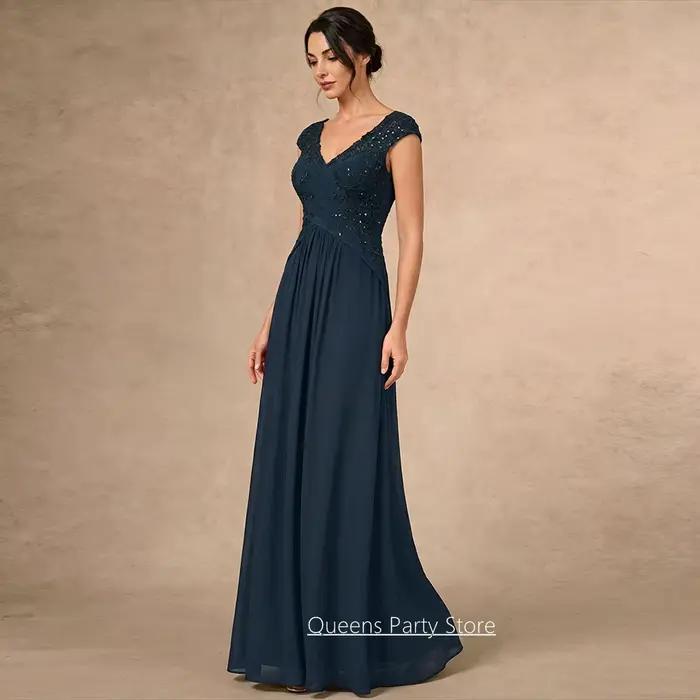 Robe de soirée pas chère pour la mère de la mariée, personnalisée, à manches courtes, col en V, avec