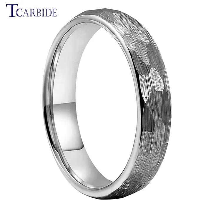 Bague de mariage en tungstène multicolore 4MM 6MM 8MM pour hommes et femmes, finition martelée bross