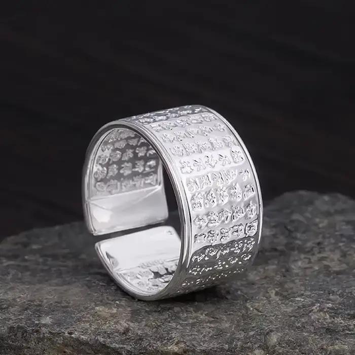 Bijoux couleur argent fleur de Lotus anneau ouvert pour hommes mode masculine taille libre coeur bou