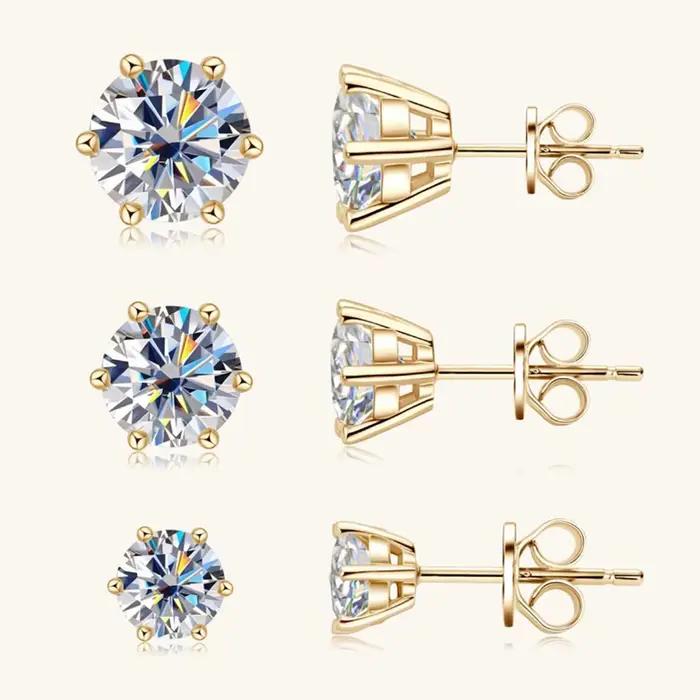 0.5-2ct Moissanite Diamant Boucles D'oreilles 18K Or Jaune Plaqué 925 Boucles D'oreilles De Mariage