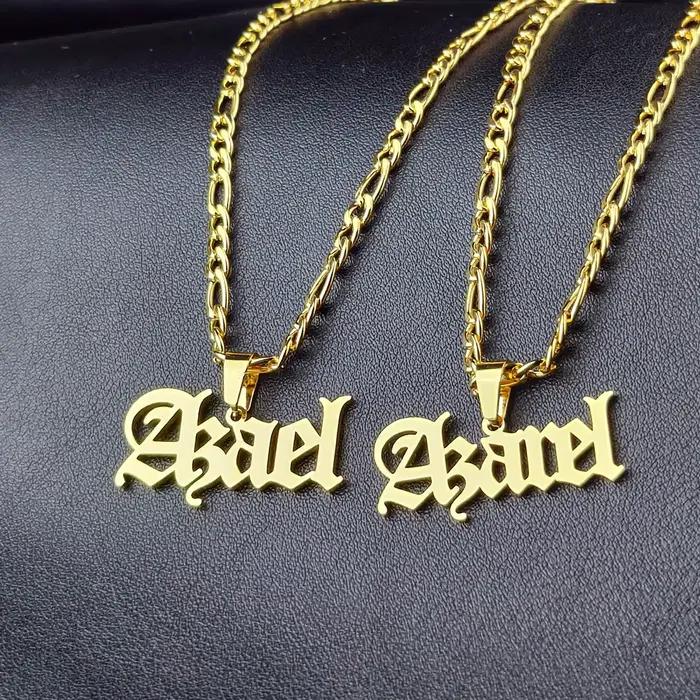 Collier personnalisé pour femmes, pendentif de nom de lettre personnalisé or argent chaîne Figaro en