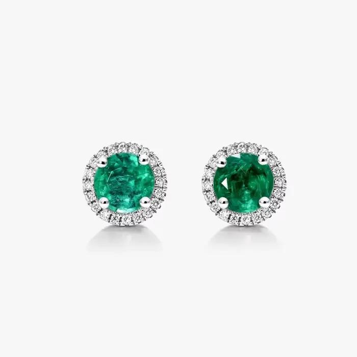 Bague en émeraude cultivée en laboratoire, style halo avec diamants de laboratoire, or blanc 9K/14K/
