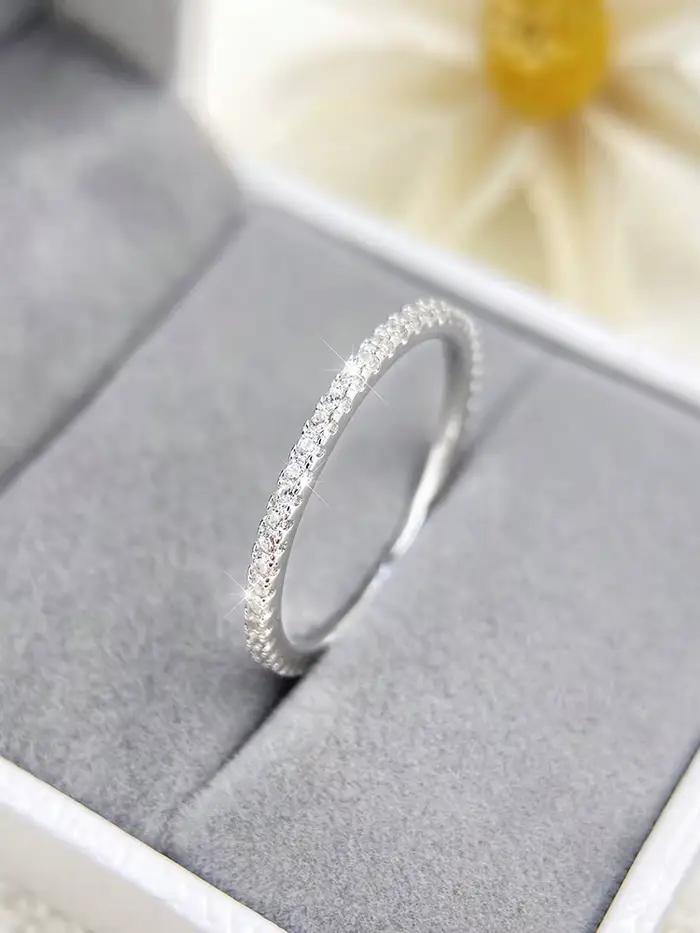 Bague en argent Sterling 925 pour femmes, 1.4mm, mode simple, Zircon complet, empilable, uni, fête q