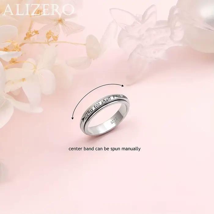 Bague rotative en argent sterling 925 – Citation "This Too Shall Pass", taille américaine réglable 6