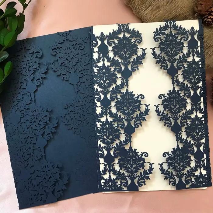 10 cartes d'invitation de mariage découpées au laser, ivoire et bleu profond, invitations, invitatio