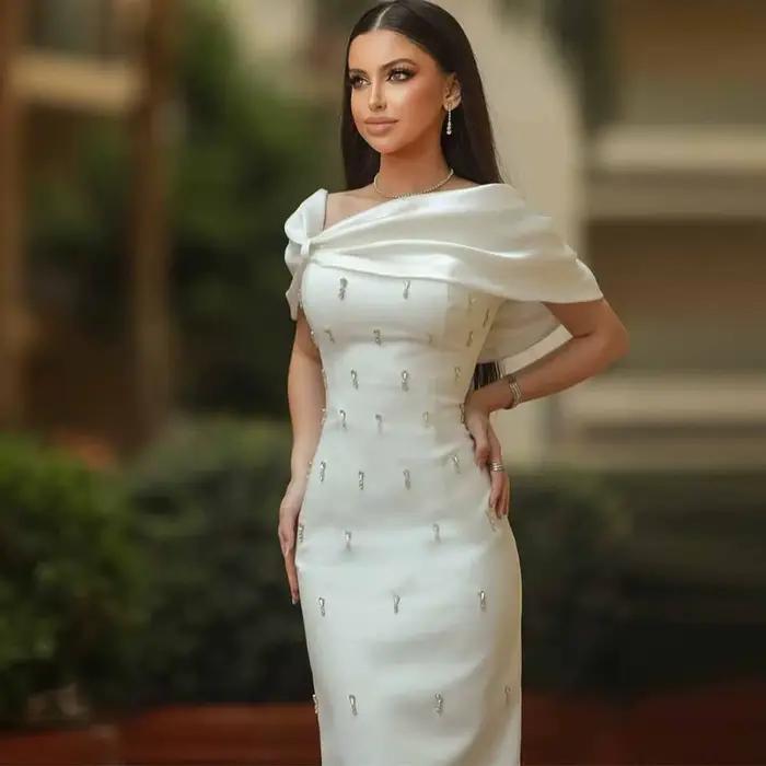 Robes de mariée mi-longues personnalisées pour l'Arabie Saoudite, modernes, en satin, coupe fourreau