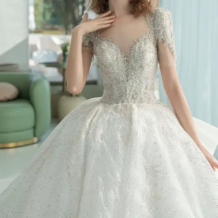 Robe de Mariée à Lacets, Grande Taille, Manches Courtes, Personnalisée, de Haute Qualité, Robes de P