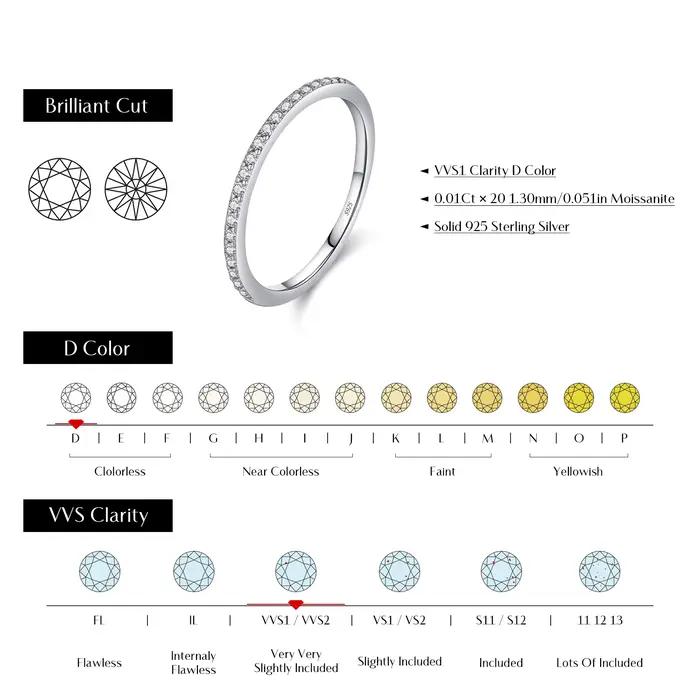 MODIAN Simple éternité Moissanite bague 925 en argent Sterling scintillant Simple mince anneaux de m