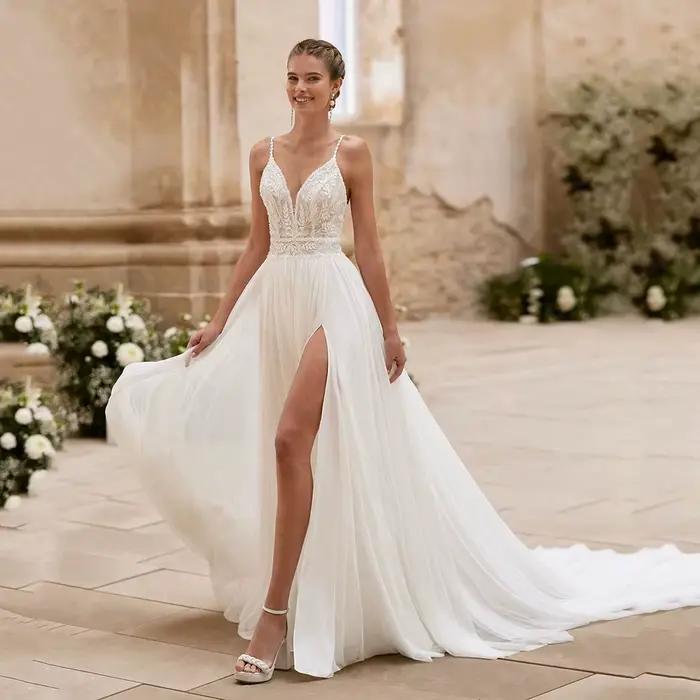 Robes de mariée classiques personnalisées en dentelle, robes de mariée de plage, style Boho d'été, f