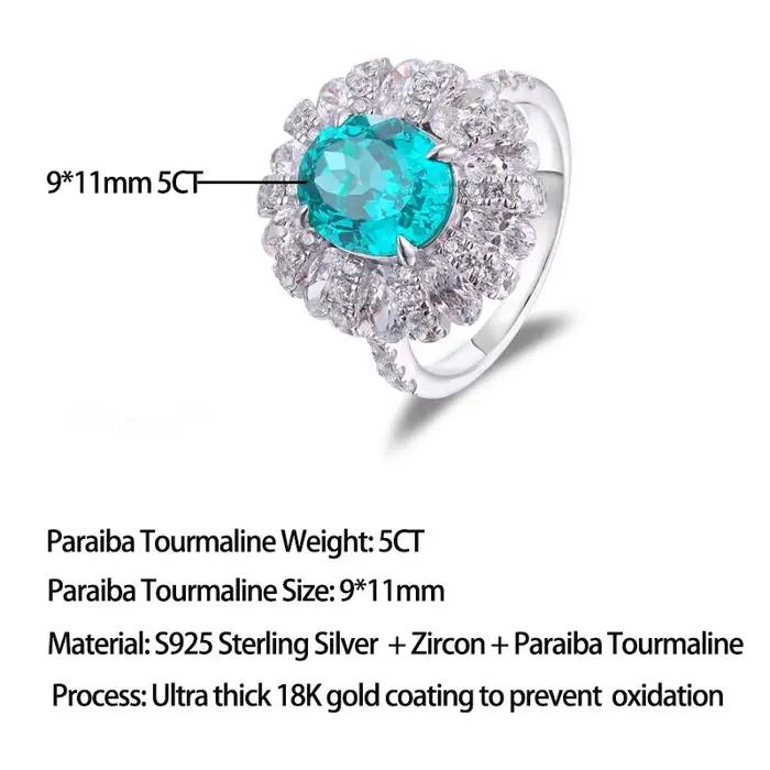Bague de fiançailles LinkerLove 5CT en tourmaline Paraiba taille ovale pour femme, en argent 925 pla