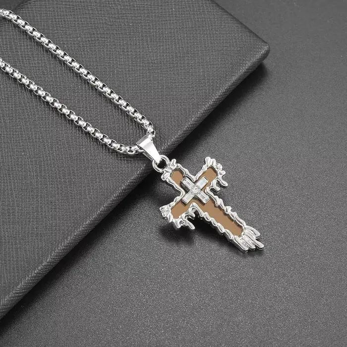 Collier croix en acier titane pour hommes, chaîne pendentif Hip Hop et décor de bureau | Cadeau de