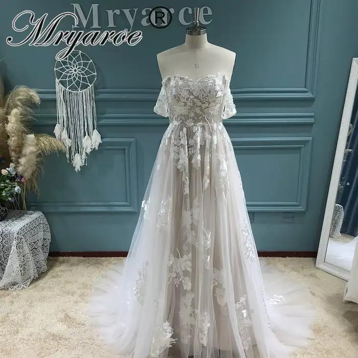 Mryarce nouvelle robe de mariée élégante à épaules dénudées Glamours dentelle appliquée une ligne pr