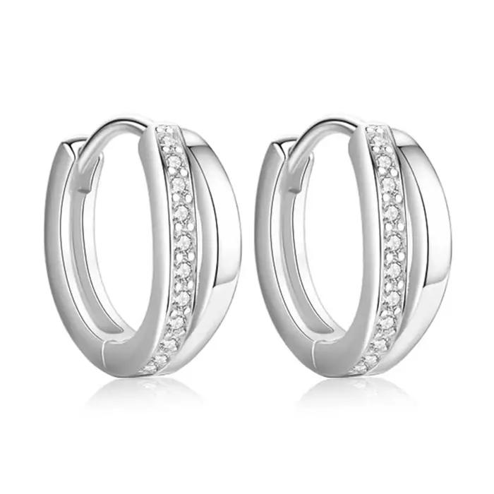 Boucles d'oreilles exquises en argent sterling 925/or rose avec zircone entrelacée pour femmes - Bij