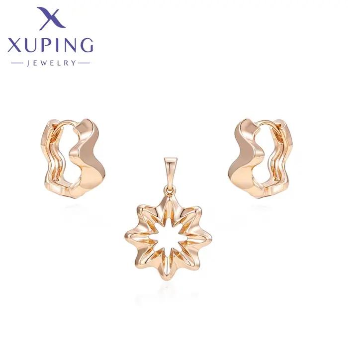 Bijoux Xuping, nouveau collier pendentif simple couleur or, boucles d'oreilles pour femmes, ensemble