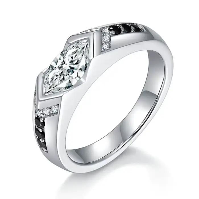 M-JAJA 1ct Marquise Moissanie alliance bague de fiançailles pour hommes/femmes S925 en argent Sterli