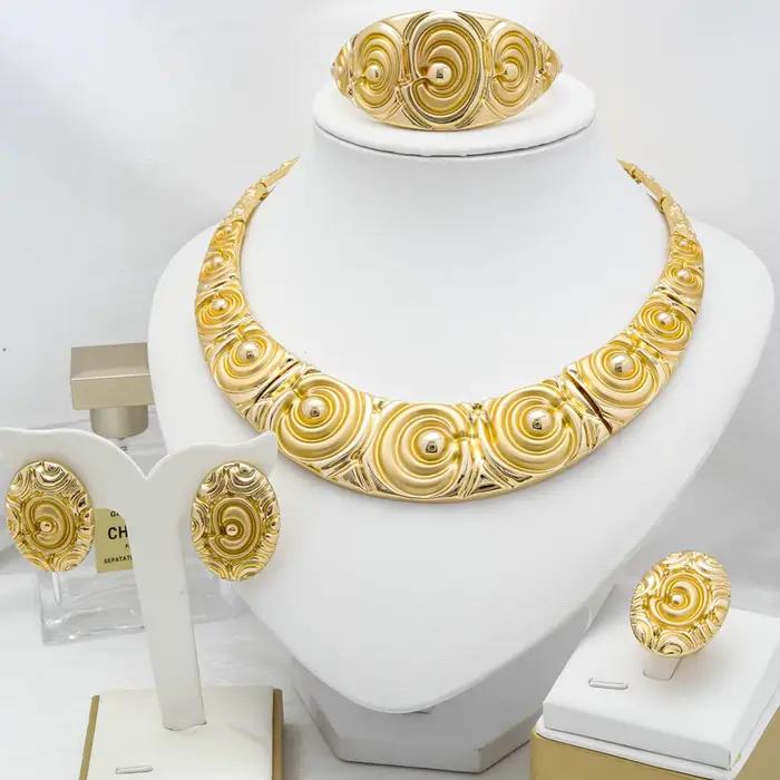 Ensembles de bijoux de mariage pour femmes, mode africaine dubaï, plaqué or 18 carats, grand collier