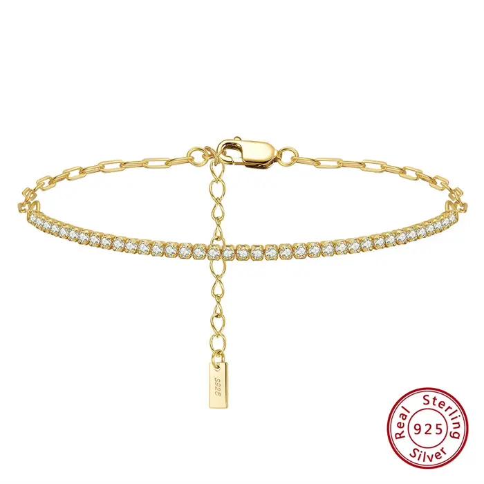 ORSA JEWELS 14K plaqué or trombone chaînes Tennis Bracelet pour femmes 925 en argent Sterling Bracel