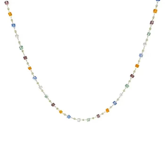 Minar – colliers ras du cou en cristal carré arc-en-ciel, chaîne dorée, perles, bijoux minimalistes