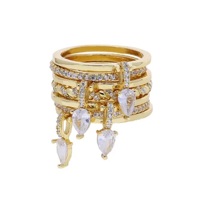 Bague de fiançailles empilable en forme de goutte d'eau pour femmes, 7 pièces, Micro pavé glacé 5A C