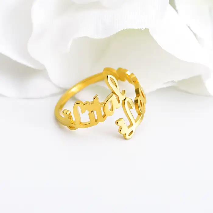 Bagues à double nom personnalisées pour femmes, bague en acier inoxydable personnalisée, bijoux de c