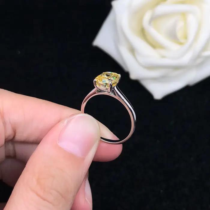 Vogue bijoux 1.5Ct coussin coupe laboratoire cultivé diamant jaune bague de fiançailles 14K AU585 or blanc bijoux fins R158