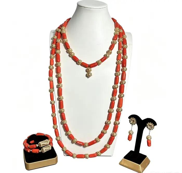 Ensemble de bijoux en perles de corail faits à la main, cadeau de mariage ethnique africain
