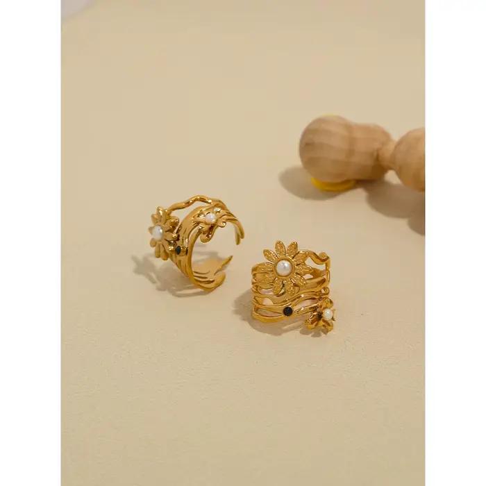 Bague de cocktail à la mode YA-CHAN en acier inoxydable plaqué or pour femmes occasions spéciales mariage anniversaire fêtes quotidiennes