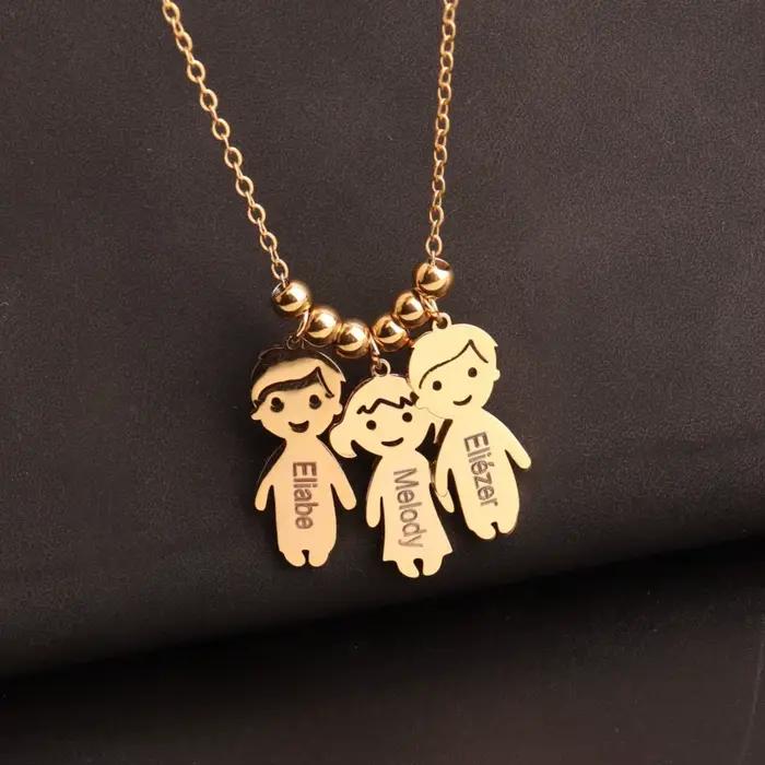 Pendentif en acier inoxydable pour garçons et filles, collier personnalisé pour femmes et enfants, nom gravé, perles de Date, bijoux de famille, cadeau