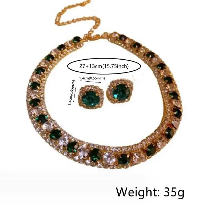 Collier et boucles d'oreilles tendance à la mode pour femmes, strass et motifs géométriques, ensemble de bijoux pour mariage, fiançailles et fêtes
