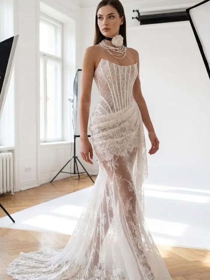 Robes de mariée sirène vintage en dentelle TLIT