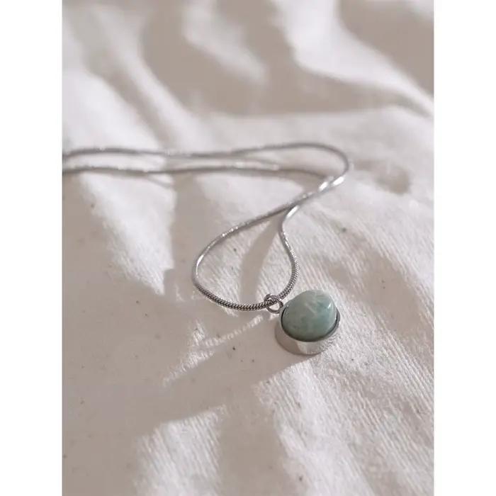 Collier avec pendentif ovale en pierre d'amazonite naturelle