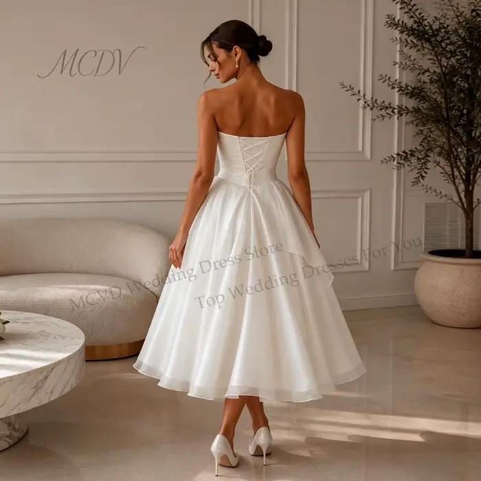 Robe de mariée midi simple 2026 en organza