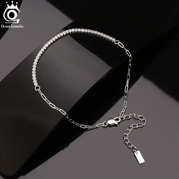 Bracelet en 925 Argent Sterling ORSA JEWELS 14K Plaqué Or Trombone Chaînes pour Femmes Occasions Spéciales