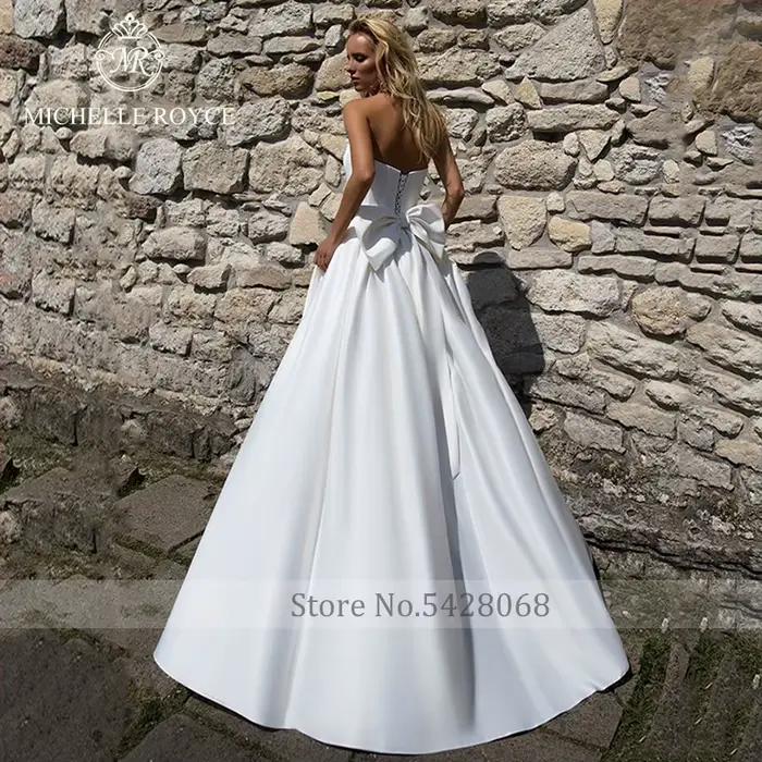 Michelle Royce a-ling robes De mariée élégantes sans bretelles à lacets ceintures nœud Court Train